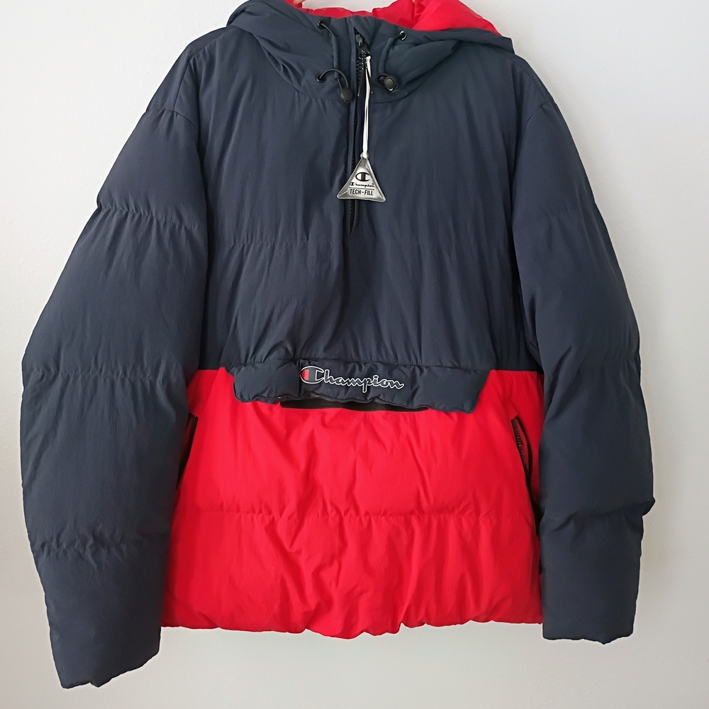 Champion Red and Black Hooded Puffer Jacket